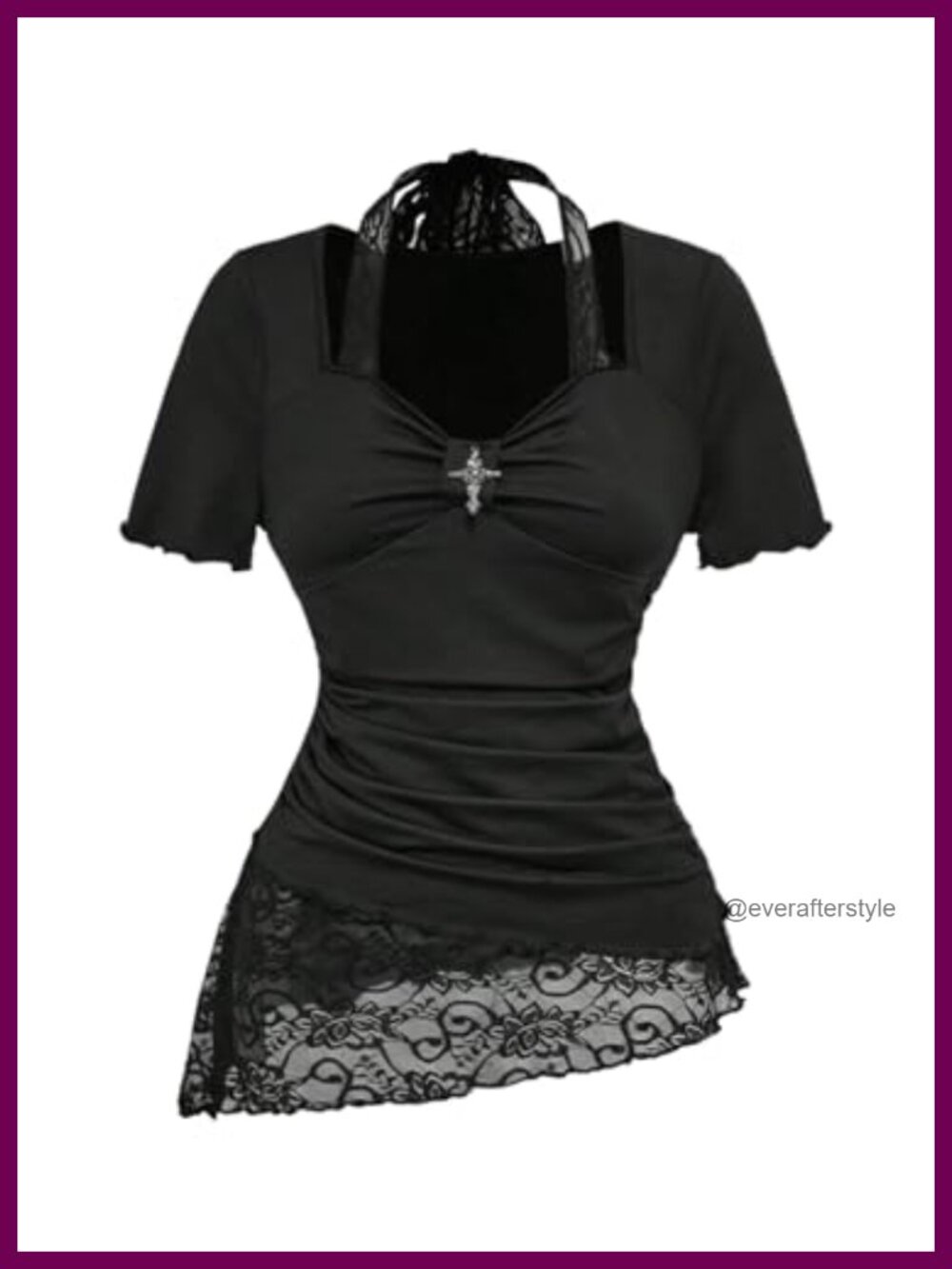 Y2K Grunge Goth Lace Halter Short Sleeve Tee Slim Fit